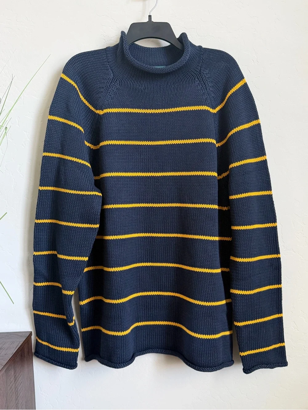 J. Crew Navy Blue and Yellow Striped Turtleneck Sweater